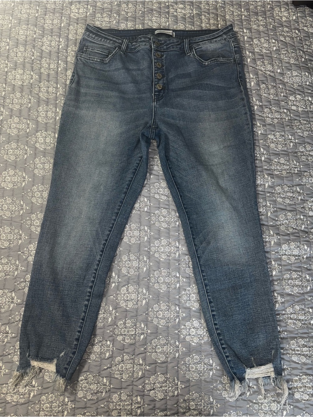 Flying Monkey Distressed Ankle Crop Jeans in Medium Blue - Picture 6 of 8